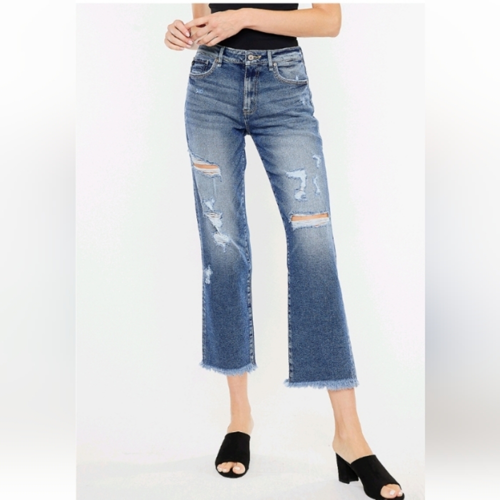 KanCan Ankle Straight High Rise Ripped Jean Sz 28